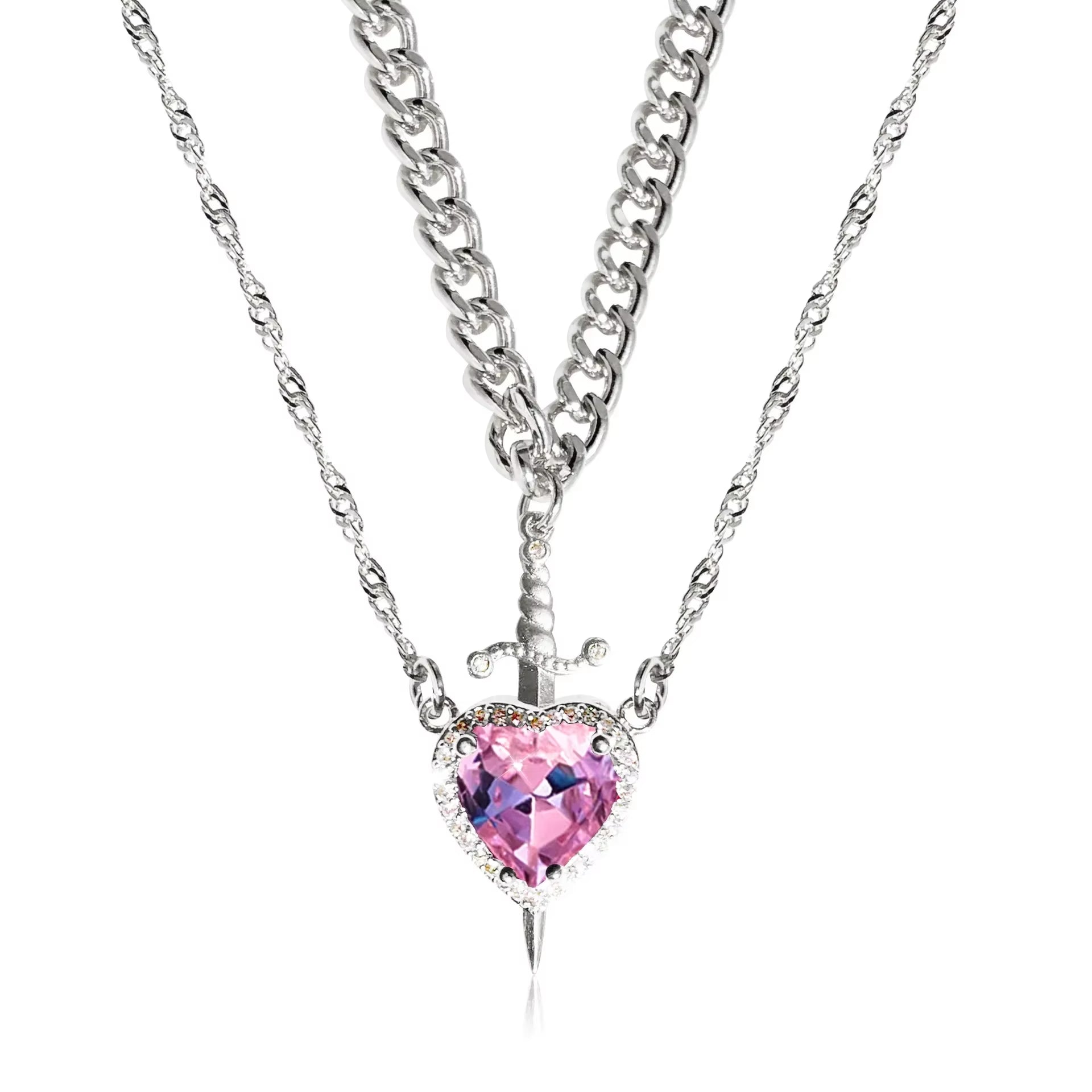 Heart & Sword Couple Necklace 